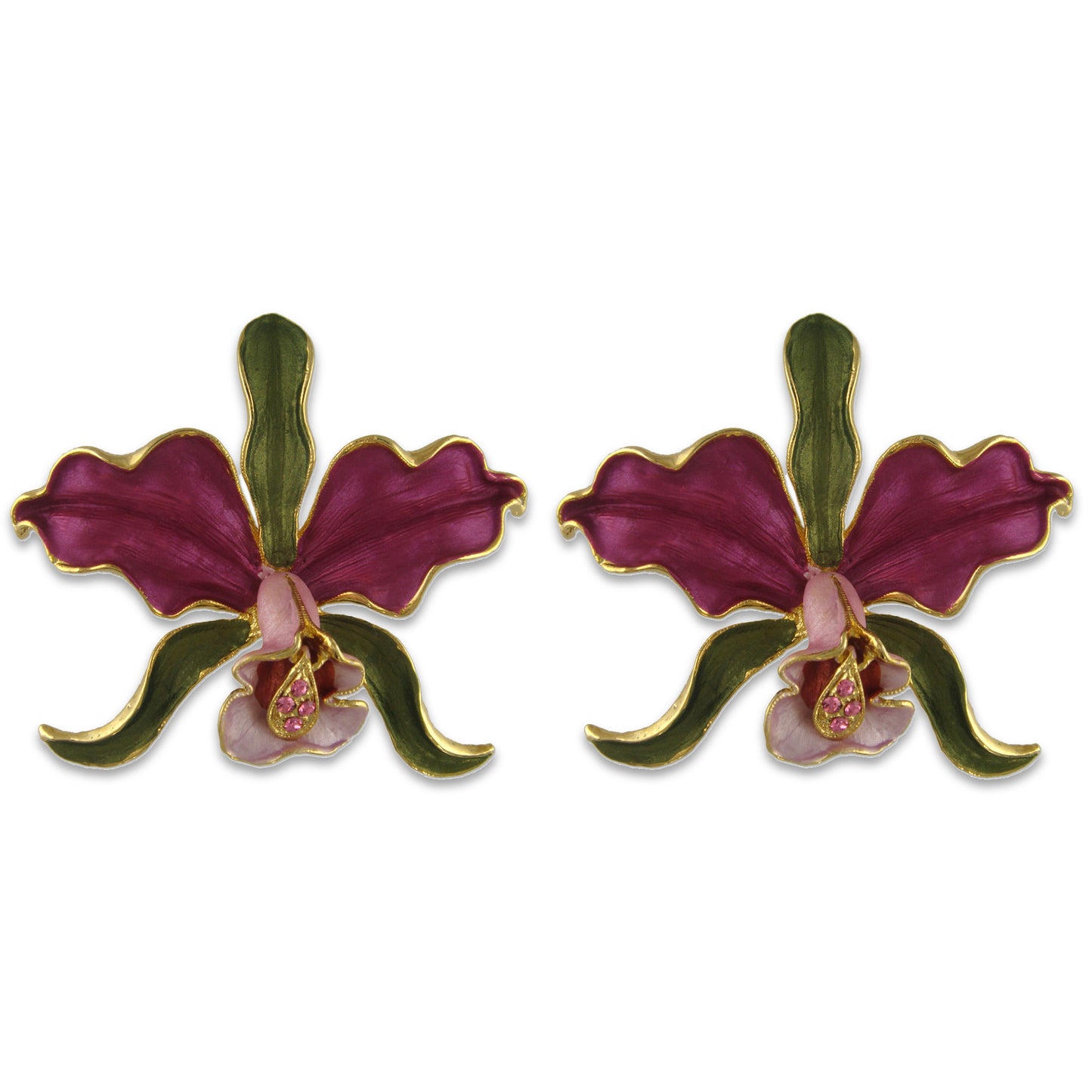 GB2478 | Gold Plated Austrian Crystal Orchid Flower Brooch or Earrings