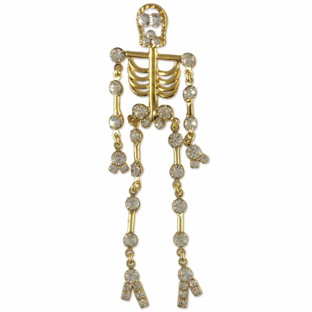 GB2423 | Austrian Crystal Rhodium Plated Halloween Skeleton Brooch Pin
