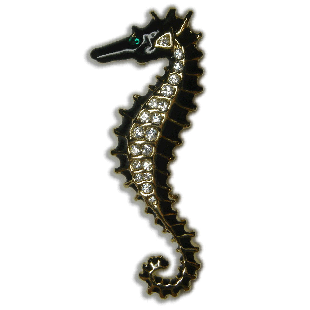 GB2450 | Gold Plated Austrian Crystal Ocean Seahorse Brooch Pin, Brown or Black