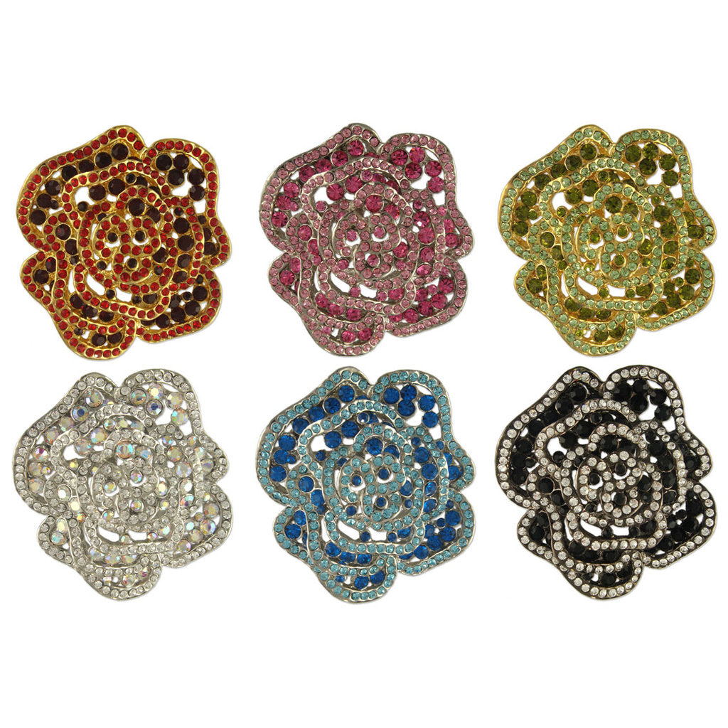 GB2469 | Austrian Crystal Rose Flower Brooch Pin, Red, Pink, Black, or Clear