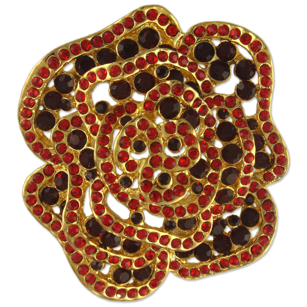 GB2469 | Austrian Crystal Rose Flower Brooch Pin, Red, Pink, Black, or Clear