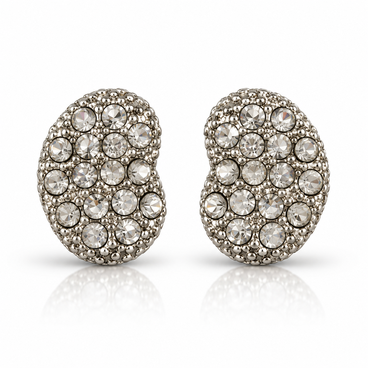 Aura & Heirloom GE3777 | Designer-Inspired Kidney Bean-Shaped Silver-Plated Pavé Crystal Stud Earrings
