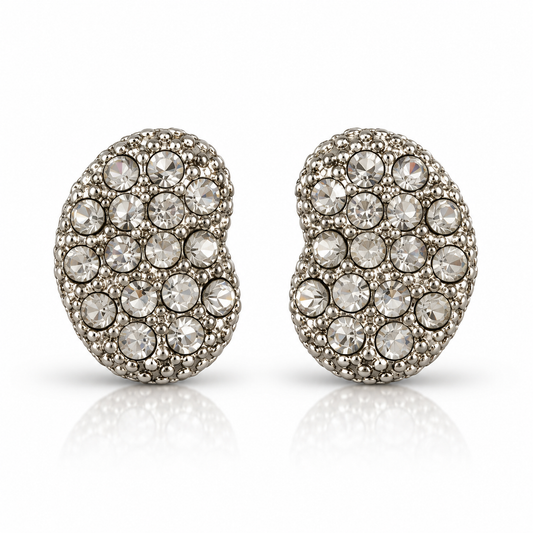 Aura & Heirloom GE3777 | Designer-Inspired Kidney Bean-Shaped Silver-Plated Pavé Crystal Stud Earrings