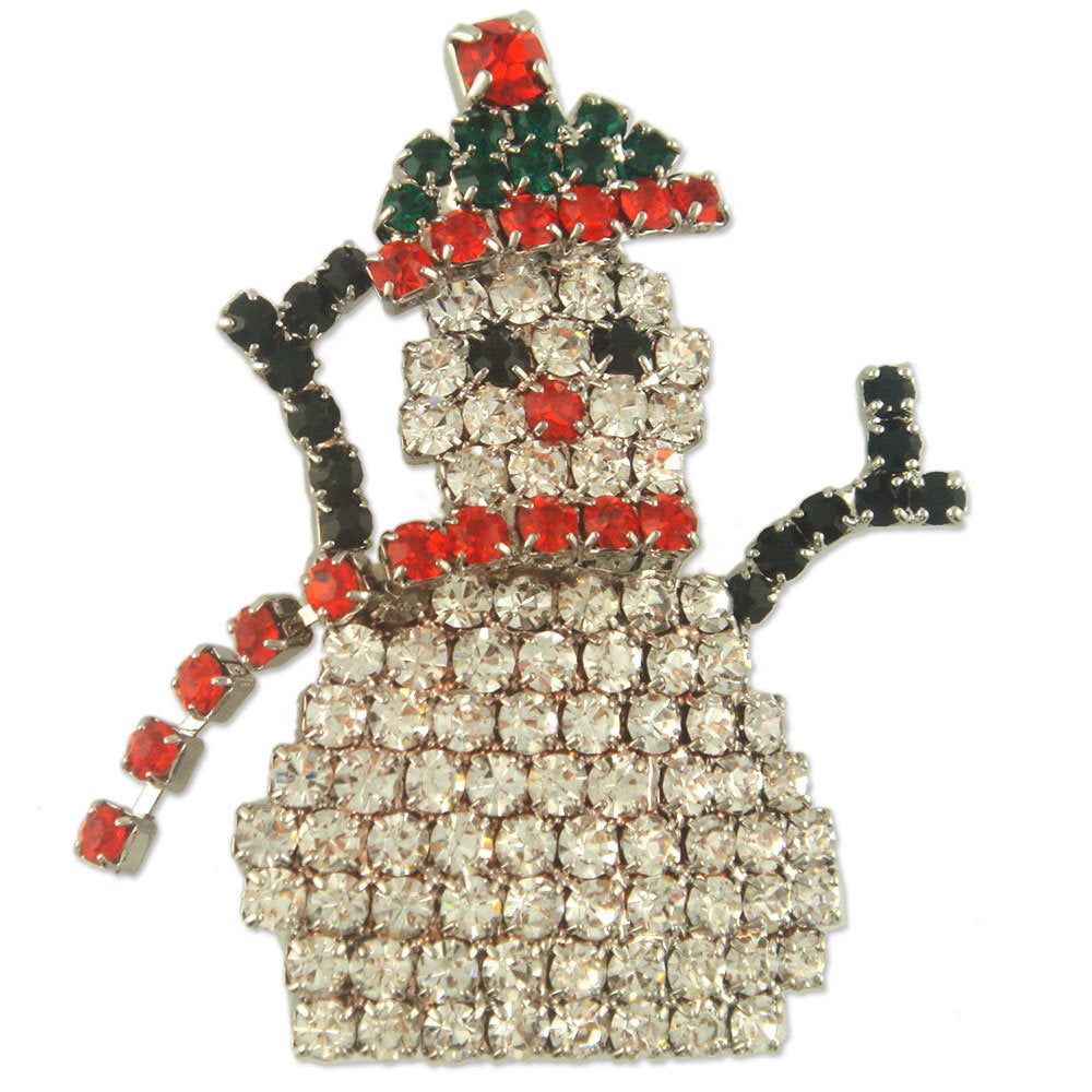 BB1752 | Austrian Crystal Christmas Snowman with Beanie & Scarf Brooch Pin