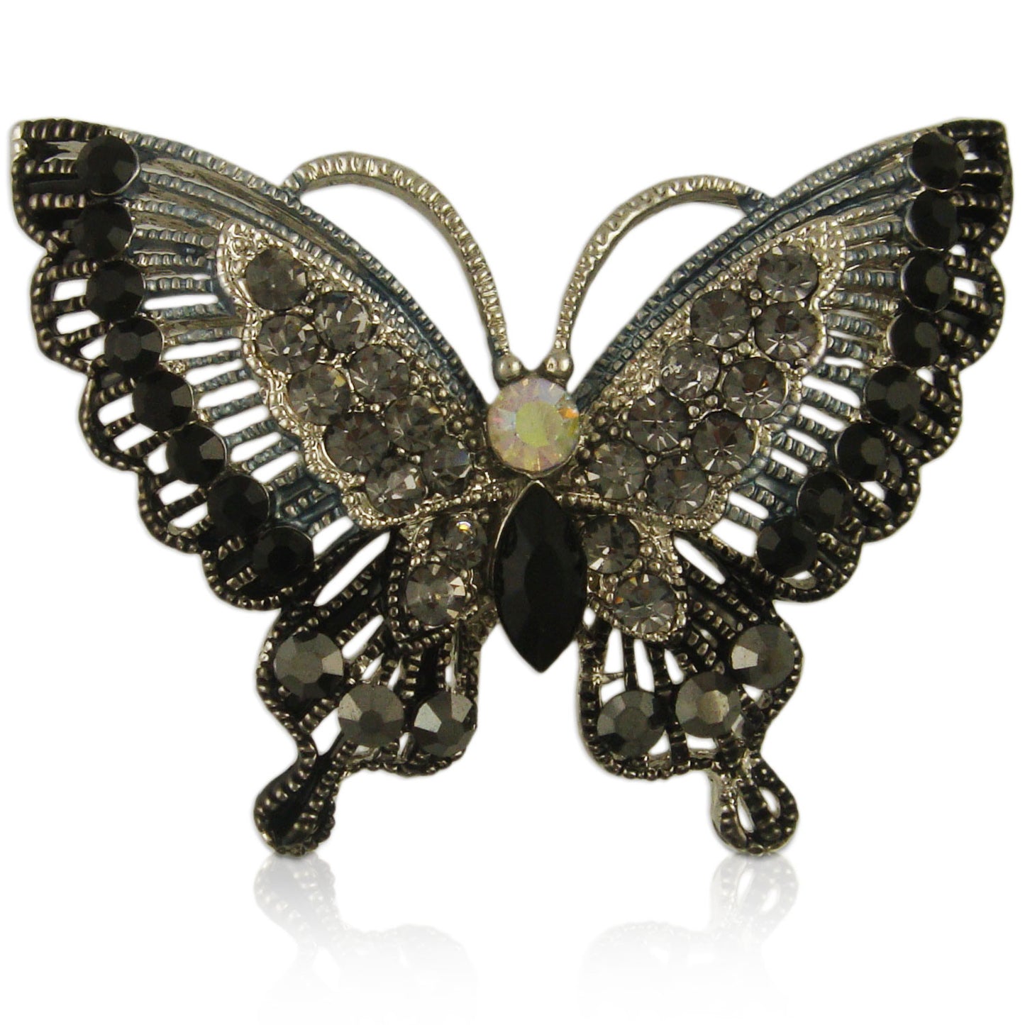 BB2278 | Rhodium Plated Austrian Crystal Butterfly Brooch Pin, Pink or Black