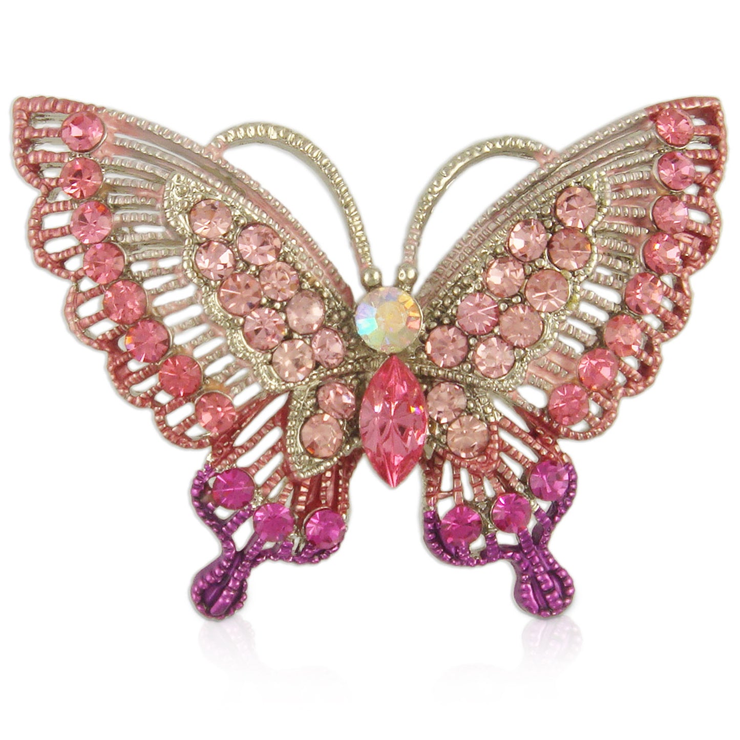 BB2278 | Rhodium Plated Austrian Crystal Butterfly Brooch Pin, Pink or Black