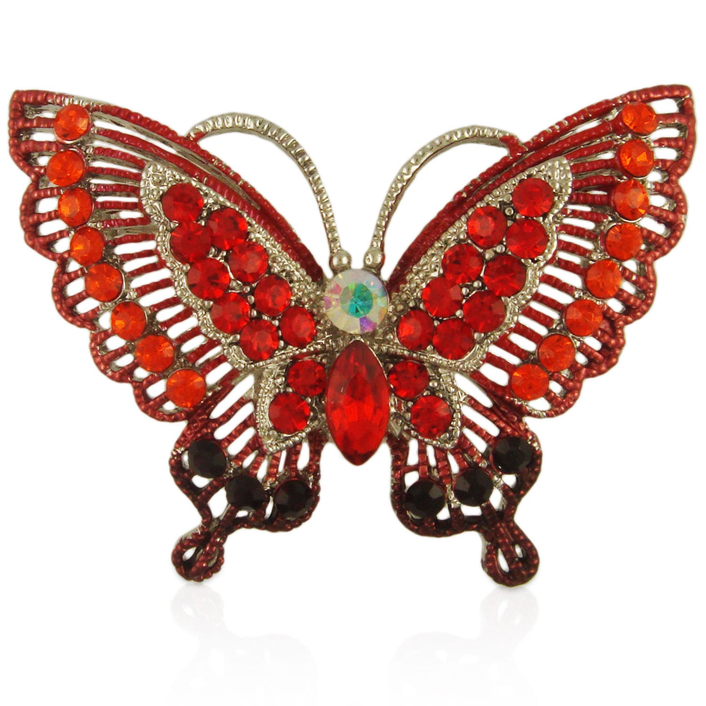 BB2278 | Rhodium Plated Austrian Crystal Butterfly Brooch Pin, Pink or Black
