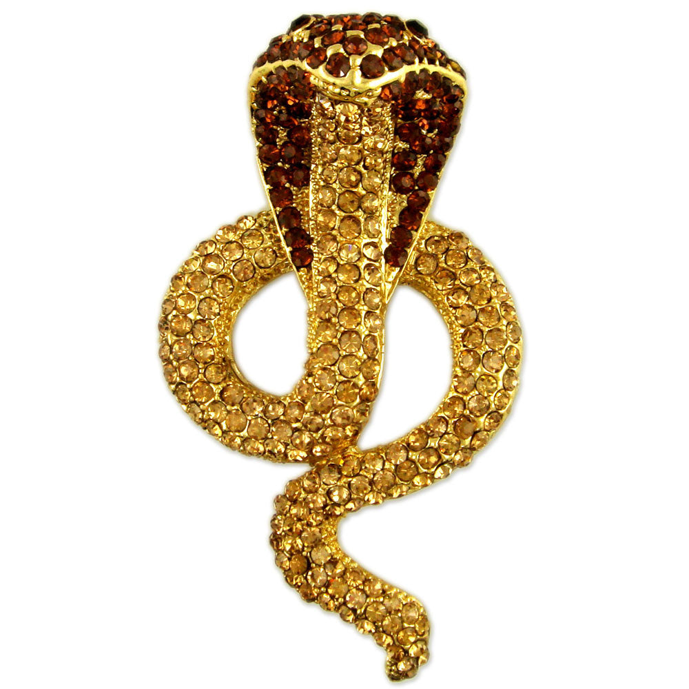 GB2522 | Rhodium Plated Clear & Black Austrian Crystals Cobra Snake Reptile Fashion Brooch Pin