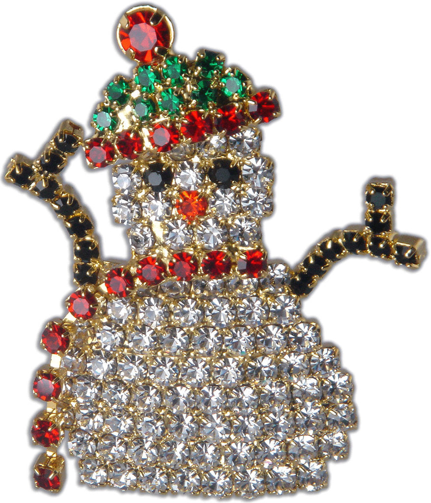 BB1752 | Austrian Crystal Christmas Snowman with Beanie & Scarf Brooch Pin