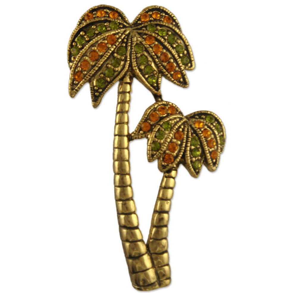 GB1952 | Austrian Crystal Green & Orange Palm Tree Brooch Pin