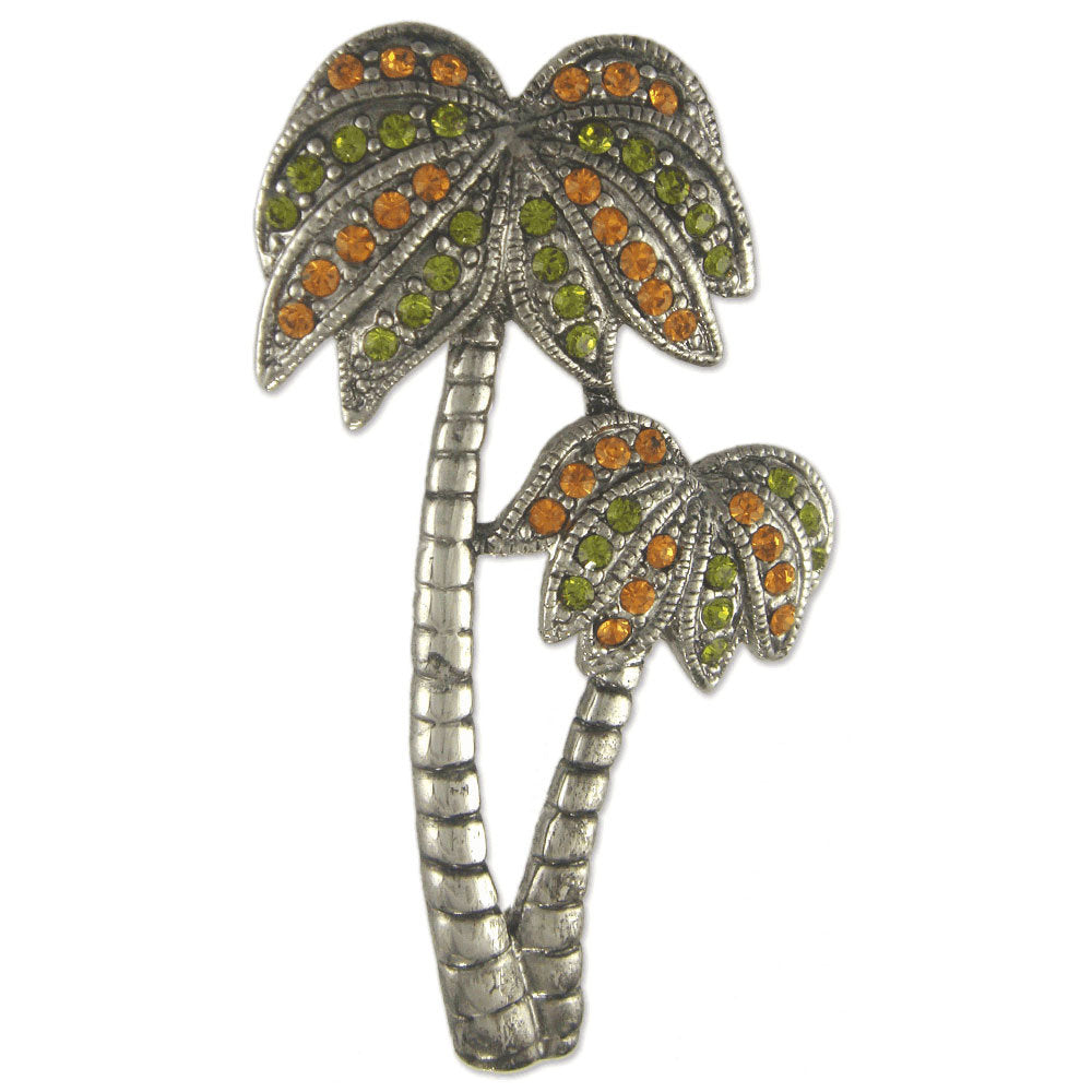 GB1952 | Austrian Crystal Green & Orange Palm Tree Brooch Pin