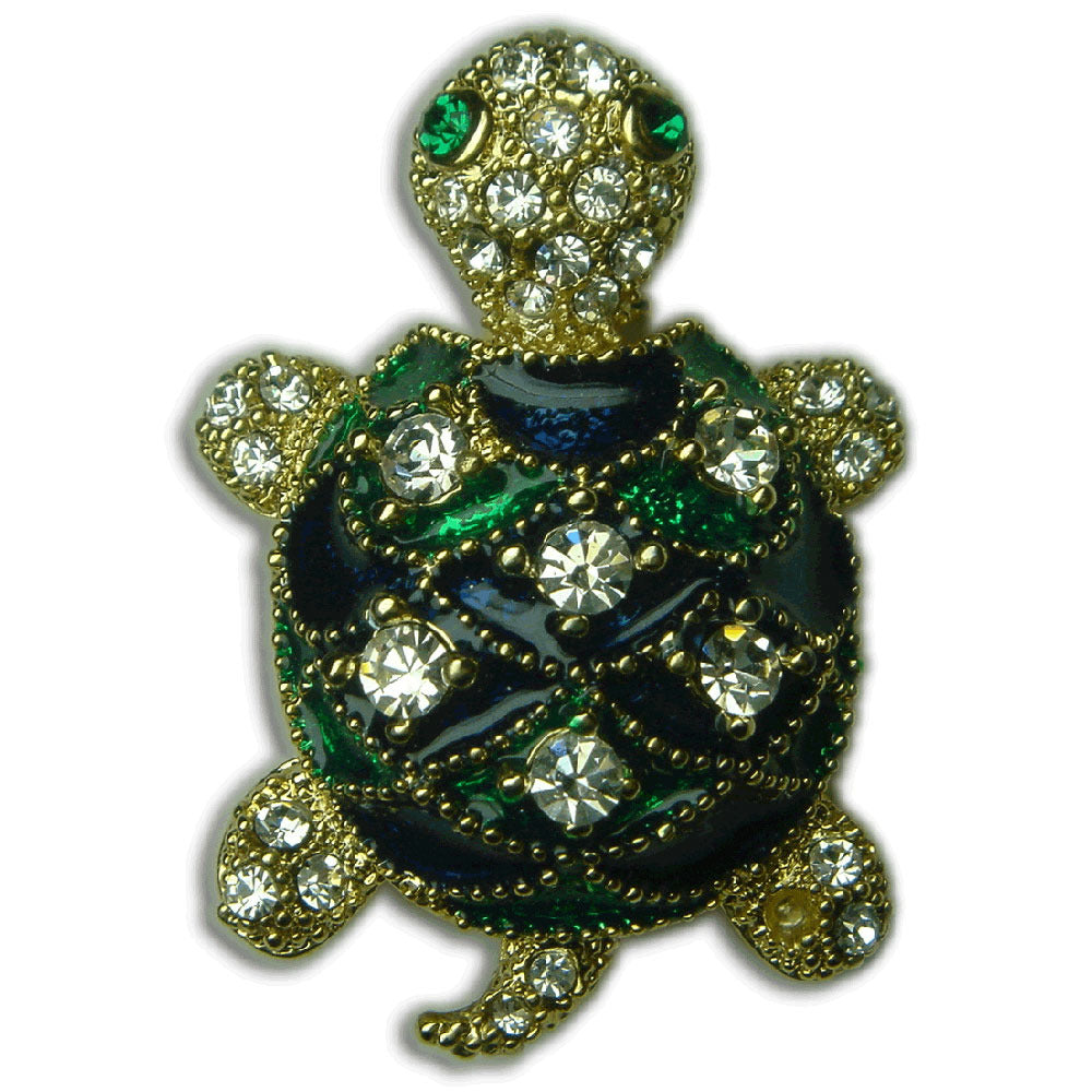 GB2201 | Austrian Crystal Gold Plated Cute Green Sea Turtle Brooch Pin