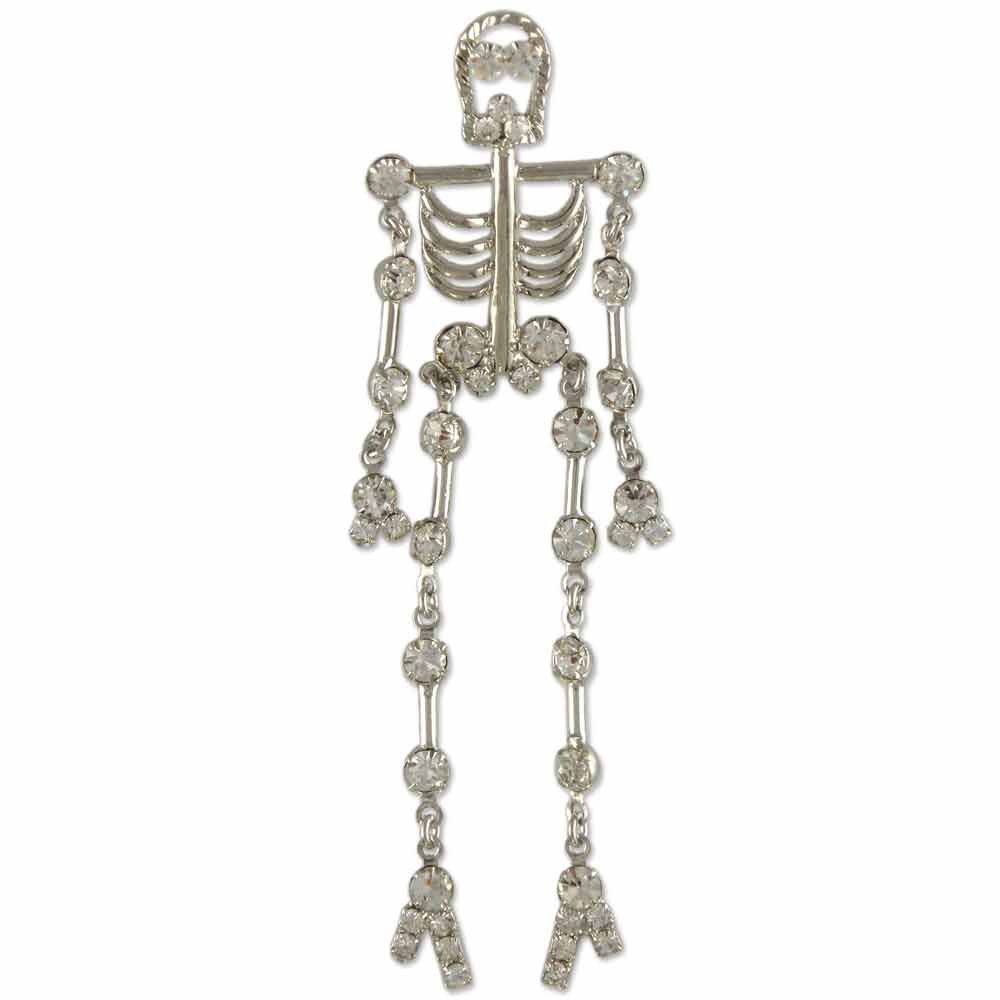 GB2423 | Austrian Crystal Rhodium Plated Halloween Skeleton Brooch Pin