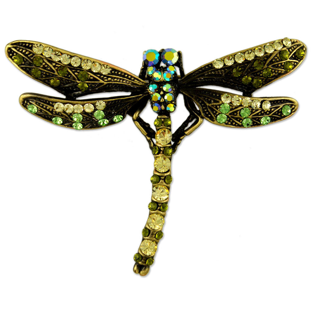 GB2432 | Antique Gold Plated Dragonfly Pin Brooch Made with Austrian Crystals