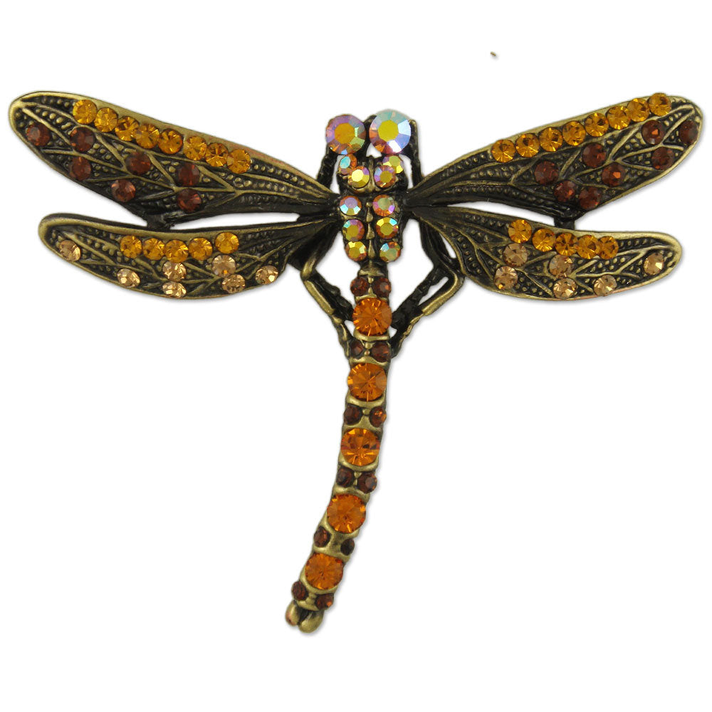 GB2432 | Antique Gold Plated Dragonfly Pin Brooch Made with Austrian Crystals