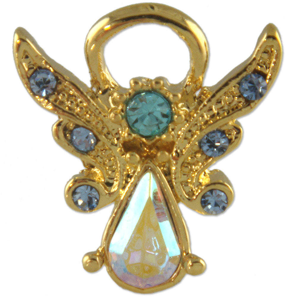 GB2436 | Small Gold Plated Austrian Crystal Blue Angel Pin Brooch