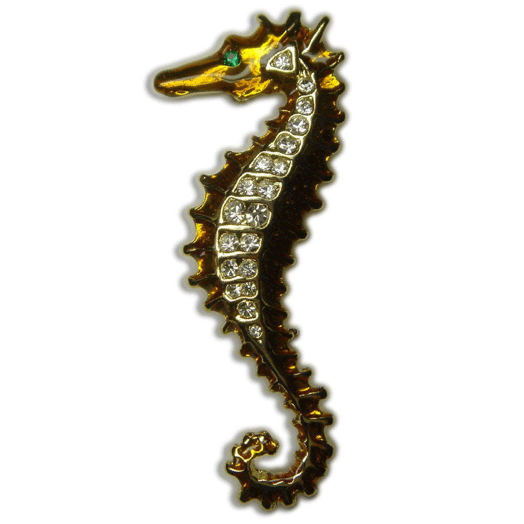 GB2450 | Gold Plated Austrian Crystal Ocean Seahorse Brooch Pin, Brown or Black