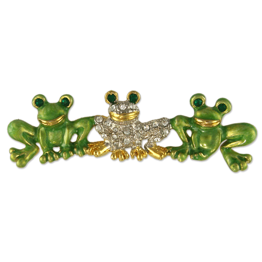 GB2461 | Cute Gold Plated Austrian Crystal Rhinestones Triple Green Frog Brooch Pin