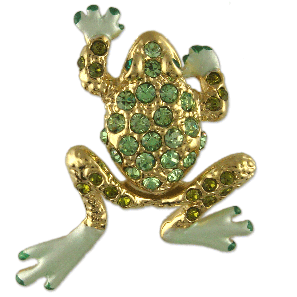 GB2466 | Austrian Crystal Rhinestones Moveable Light Green Frog Brooch Pin, Rhodium or Gold Plated