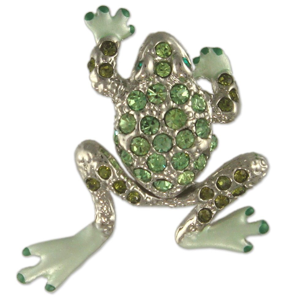 GB2466 | Austrian Crystal Rhinestones Moveable Light Green Frog Brooch Pin, Rhodium or Gold Plated