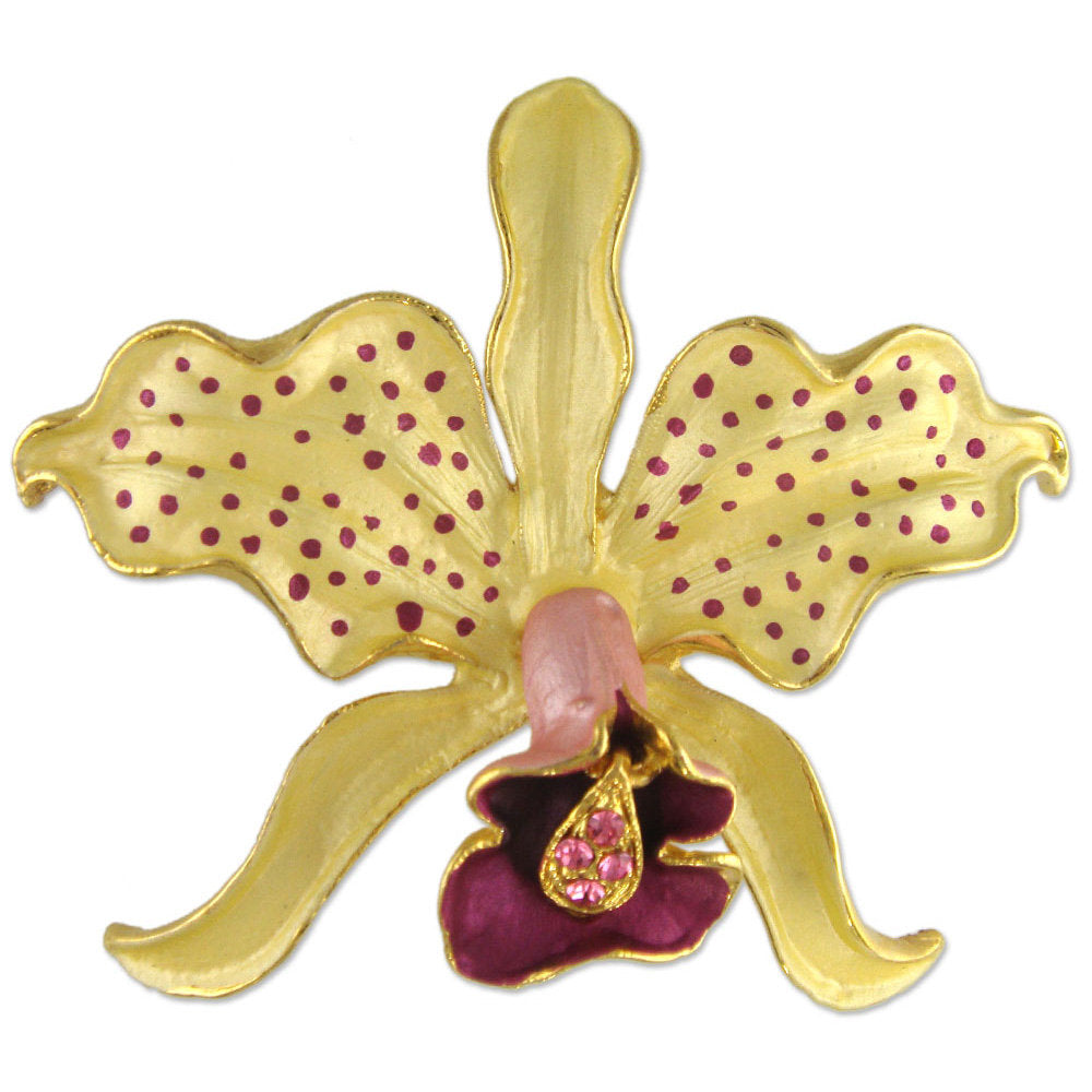GB2478 | Gold Plated Austrian Crystal Orchid Flower Brooch or Earrings