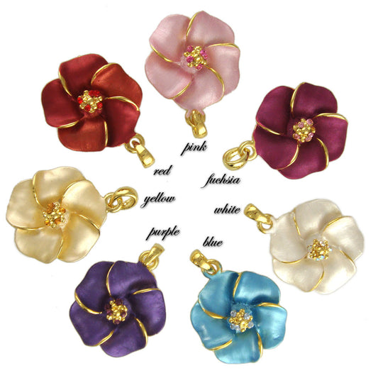 GP2481 | Gold Plated Austrian Crystal Tropical Hawaiian Hibiscus Flower Pendant, Fuchsia, Pink, or Purple