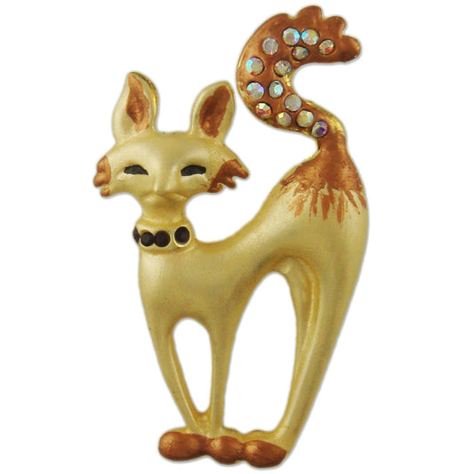 PB1215 | Cute Gold Plated Austrian Crystal Cartoon Tan/Yellow Kitty Cat Brooch Pin