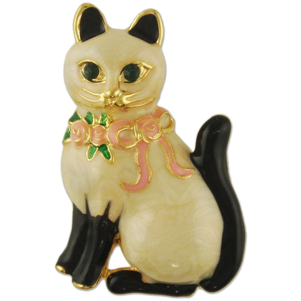 BB742 | Gold Plated Austrian Crystal Cat Brooch Pin Pendant, Brown or Black